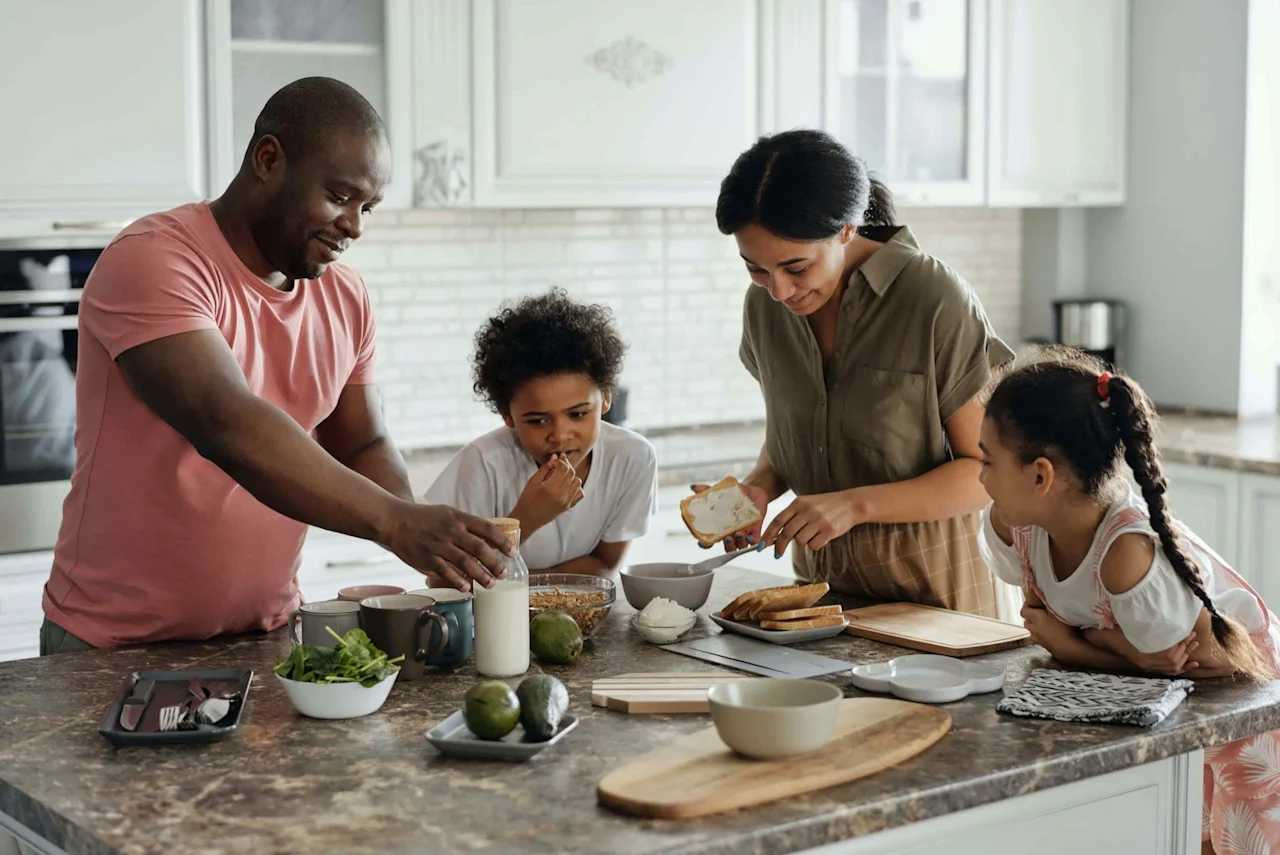 family making avocado toast